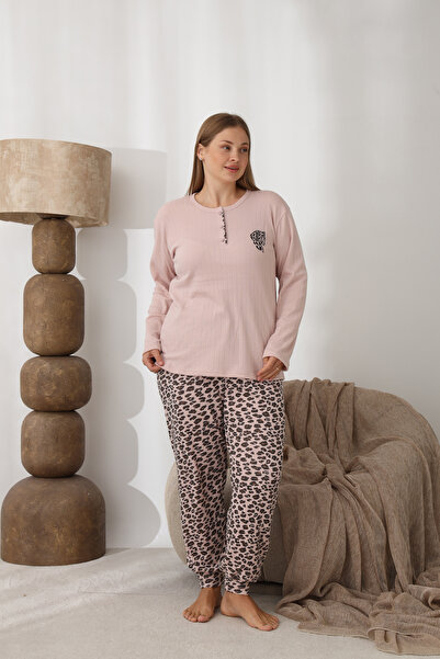 SEBOTEKS Fleece-Lined Interlock Fabric Large Size Winter Women's Pajamas Set 1250