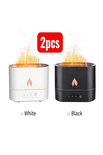 Generic Flame-shaped essential oil diffuser, noiseless and humidifying, with aromatherapy function. Two 1cm pieces. Colors: Black + White
