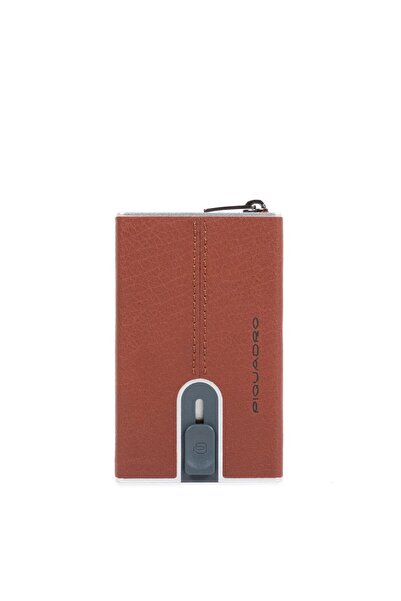 PIQUADRO Black square, Leather card holder, Square sliding system, Brown, Unisex