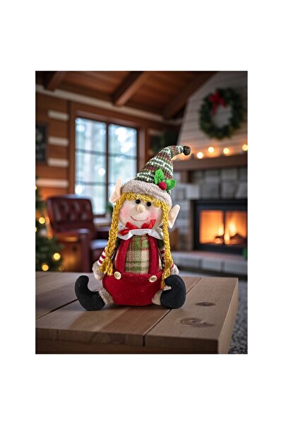 Xmas Elf decorativ textil – 40 cm – model cu codițe împletite