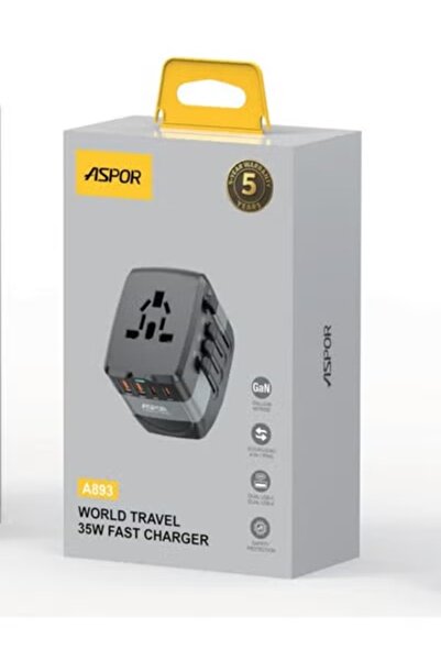 Aspor A893 Universal Travel Charger, 35W with GaN Technology