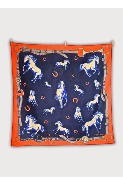 POZİTİF MRK Luck Collection Horse Patterned Twill Satin Scarf 58Cmx58Cm