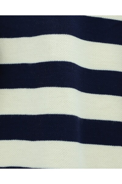 Modamorfo Half Turtleneck Buttoned Thick Striped Knitwear Set - Navy