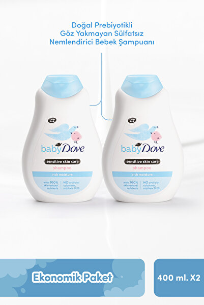Dove Ekonomik Paket, Doğal Prebiyotikli Göz Yakmayan Sülfatsız Nemlendirici Bebek Şampuanı 400 ml X 2