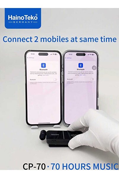 haino teko germany CP-70 Wireless Earbuds with Collar Clip, 70 Hours of Music Playback, and Multifunction Button Control - Black