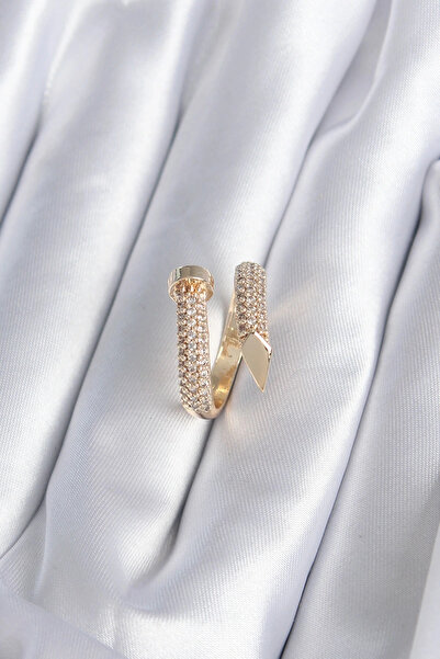 shopwave خاتم نسائي نحاسي ذهبي اللون على شكل مسمار من حجر الزركون