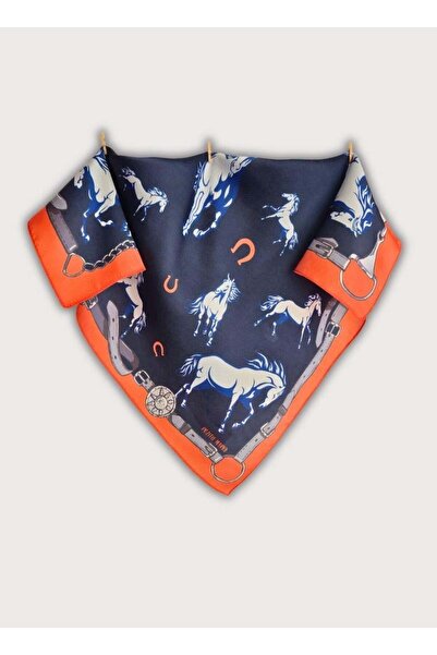 POZİTİF MRK Luck Collection Horse Patterned Twill Satin Scarf 58Cmx58Cm
