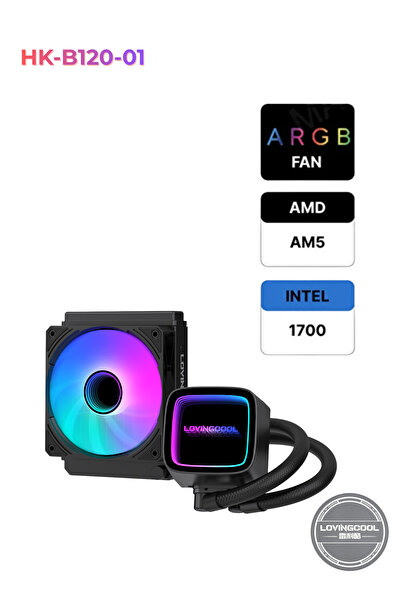 LOVINGCOOL معالج وحدة المعالجة المركزية من سلسلة HK Infinite Panel مع مروحة RGB مقاس 120 مم ونظام تبريد سائل باللون الأسود