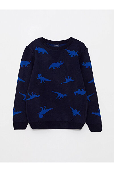 LC Waikiki Lcw Kids Navy Blue Crew Neck Print Long Sleeve Boy's Knitwear Sweater