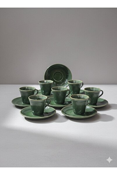 AENLINE HOME 12 Parça 6 Kişilik Zümrüt Yeşili Seramik Kahve & Espresso Fincan...