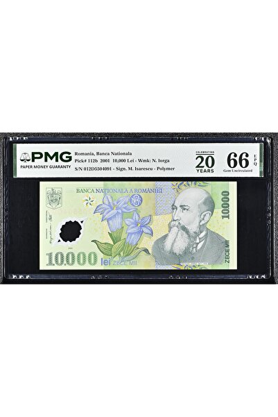 PMG Numismatic Product-Graded Bancnote Romania, P-112b 2001 10.000 Lei - Sign.M. Isarescu 66 EPQ