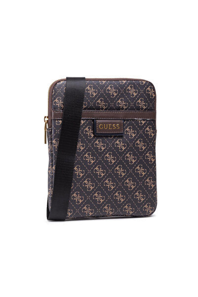 Guess Vezzola, Crossbody bag made of fabric, Dark brown, 19 x 24 x 2cm, For men