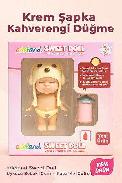 Adel Adeland Sweet Doll Uykucu Bebek 10 cm – Kutu 14×10×5 cm (Krem Şapka - Ka...