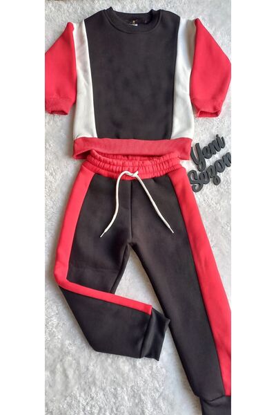 JELİBOOM Boy's Red Black White Fleece-Lined Two-Piece Suit
