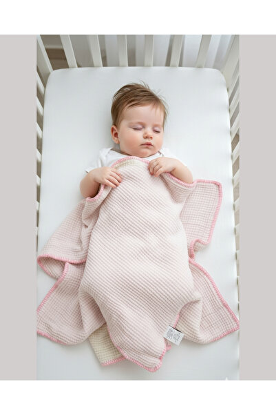 Asliva fashion Asliva 100% Cotton Baby Blanket Powder Pink/Light Blue Double Sided 95X84 cm