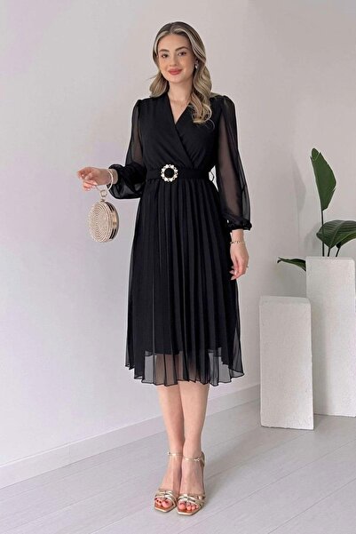 dk denemekabini Γυναικείο φόρεμα από ύφασμα σιφόν με φαρδύ κόψιμο διπλό πέτο ...