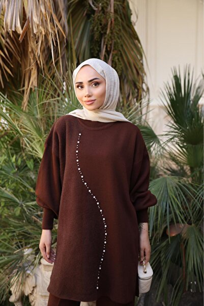 Kirazca Butik Women's Soft Stone Embroidered Standard Size Hijab Suit