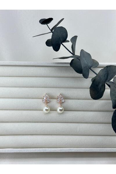 Tudivanyu Aksesuar İnci Model Lüks Taşlı Işıltılı Kadın Küpe