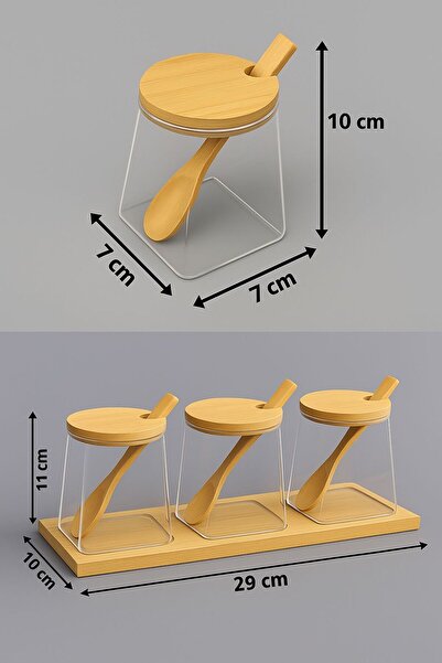 Funny Life 3-Piece Luxury Glass Spice Jar Set with Bamboo Lid and Spoon - Spice Jar - Glass Spice Jar with Bamboo Base