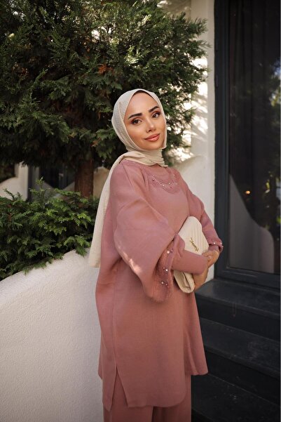 Kirazca Butik Women's Stone Knitwear Hijab Set