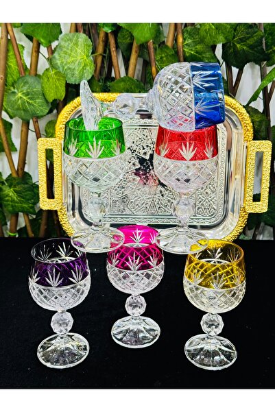 EVRA Bohemia Venüs Kesme Renkli Kahve Yanı Su Bardağı 150cc