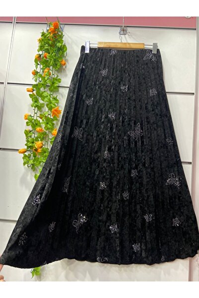 edu collection Fusta evazată cu pliuri din catifea, cu piatră fluture