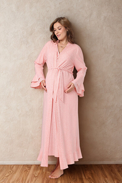 big mama Tam Boy Kadın 2li Hamile Lohusa sabahlık gecelik Takımı - Emzirme Ko...