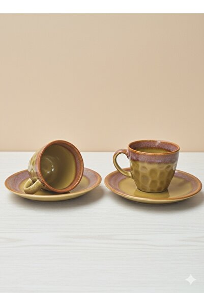 AENLINE HOME طقم فناجين قهوة سيراميك مصنوع يدويًا لشخصين |   طقم فنجان وصحن أ...