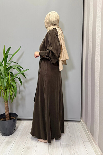 clande Silk Cupro Dress with Collar Accessories Brown 5011