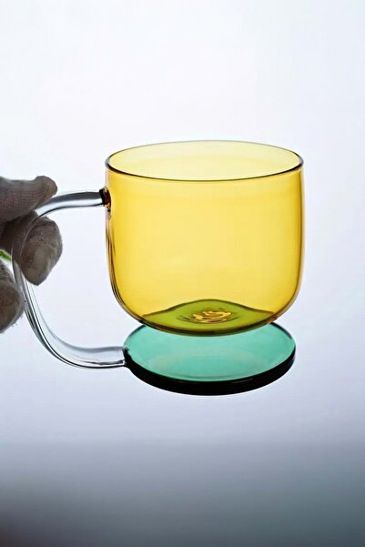 Jenisa Modern Design Borosilicate Colored Mug – Self-Standing Glass Cup – Yellow Green