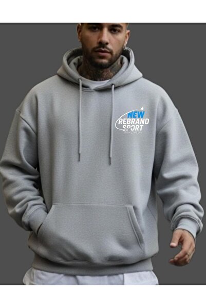 REBRAND Printed Unisex Sweatshirt Oversized Hoodie Hooded Thick 3 Yarn