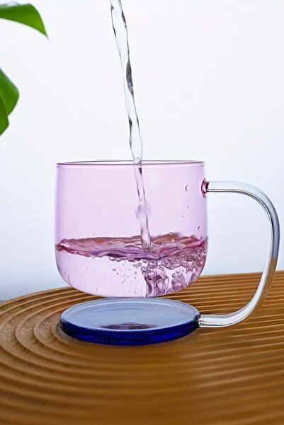 Jenisa Modern Design Borosilicate Colored Mug – Self-Standing Glass Cup – Pink