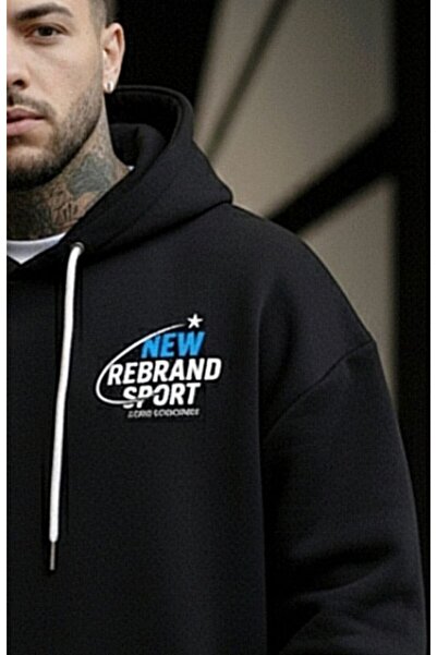 REBRAND Printed Unisex Sweatshirt Oversized Hoodie Hooded Thick 3 Yarn