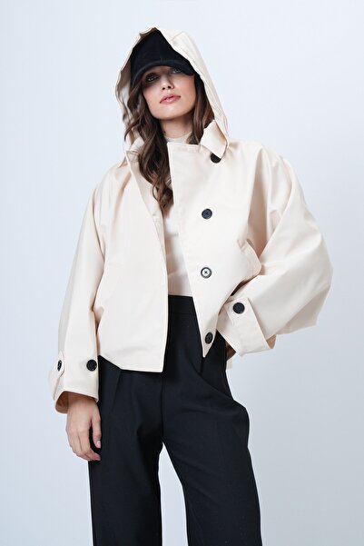 VAGGON Double Pocket Button Closure Short Trench Coat