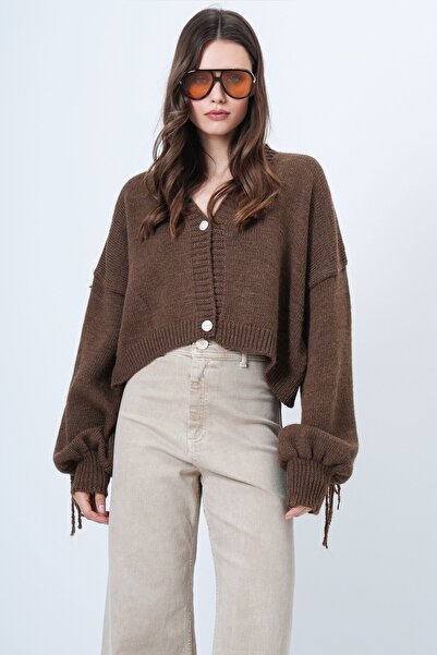 VAGGON Deep V Neck Button Closure Sleeves Tassels Knitwear Cardigan