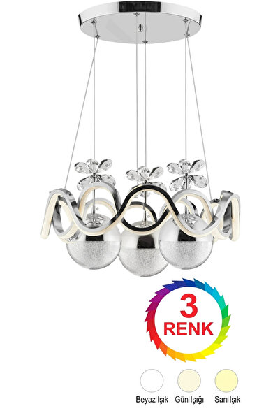 NZL Lighting Alyans Krom Renkli 3'lü Toplu 3 Renk Kumandalı Modern Ledli Avize