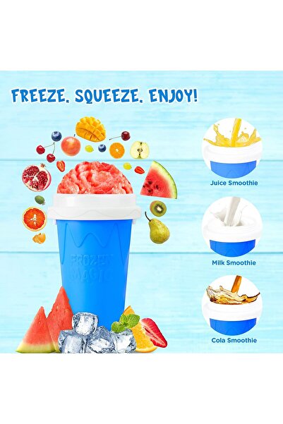 LUXER Silicone Cup with Quick Cooling for Ice Juice/Milkshake/Slushy, Frozen Squeeze Cup, Blue, 250 ml