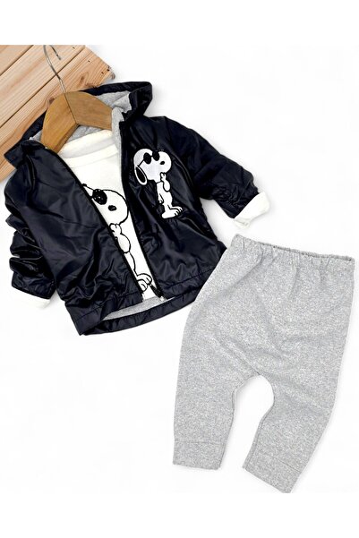 VEGAMOD Boy Baby Snoopy Embroidered Raincoat 3-Piece Set 0-3-6-9-12 Months Set