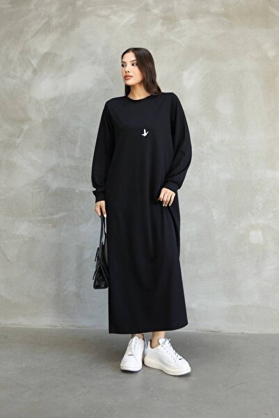 MODİVA MİX Straight Stylish Comfortable Cut Long Black Dress - Suitable for H...