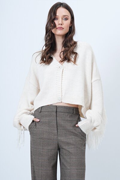 VAGGON Deep V Neck Button Closure Sleeves Tassels Knitwear Cardigan