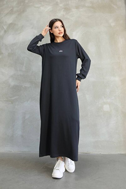 MODİVA MİX Straight Stylish Comfortable Cut Long Black Dress - Suitable for H...