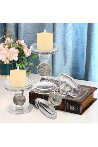 Kenda مجموعة من 3 حاملات شموع زجاجية من أفلا - حاملات شموع شفافة عمودية للشمو...