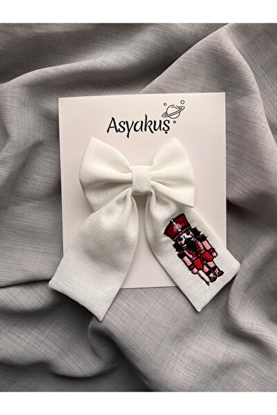 asyakuş مشبك فيونكة للأطفال مطرز باللون الأبيض على شكل كسارة البندق