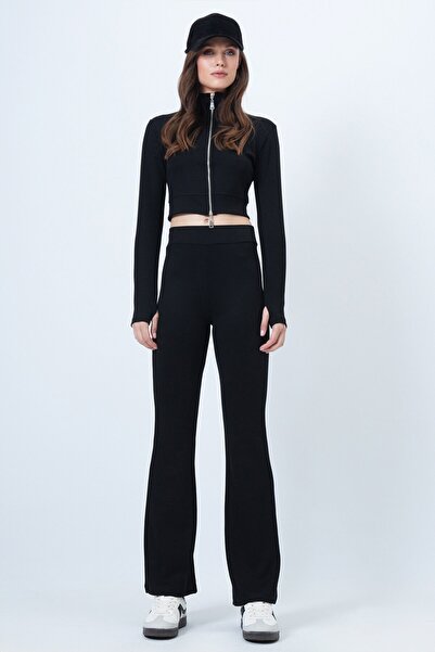 VAGGON Double Zipper Jacket Flared Sets