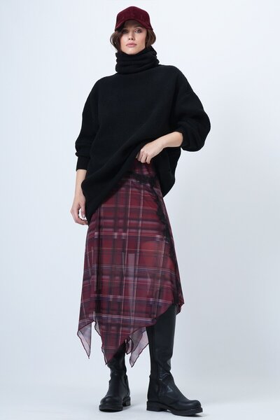 VAGGON Women's Black High Neck Corded Fabric Knitwear Sweater Vs01518