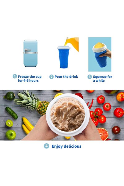 LUXER Silicone Cup with Quick Cooling for Ice Juice/Milkshake/Slushy, Frozen Squeeze Cup, Blue, 250 ml