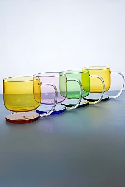 Jenisa Modern Design Borosilicate Colored Mug – Glass Cup with Self-Standing Base - Yellow