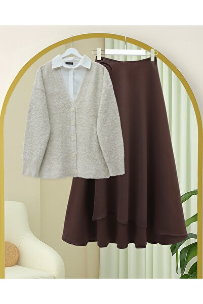 Modamorfo Buttoned Casual Knit Cardigan -Stone