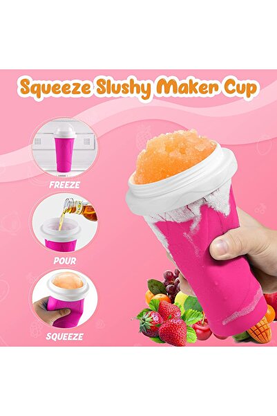 LUXER Silicone Cup with Quick Cooling for Ice Juice/Milkshake/Slushy, Frozen Squeeze Cup, Pink, 250 ml