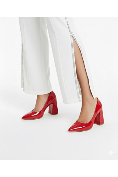 İZCE MODA Women's Pointed Red Patent Leather Heels